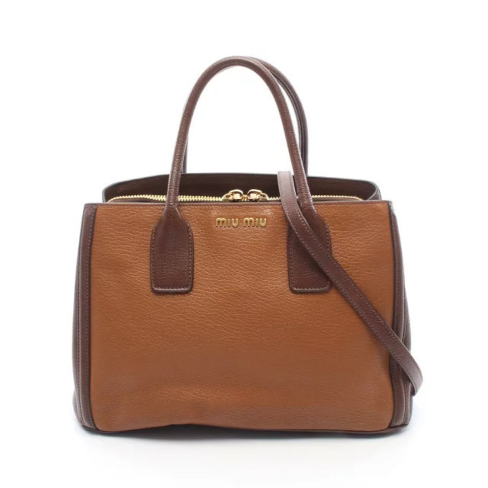 Miu Miu Madras Bicolor Leather Tote Bag Brown